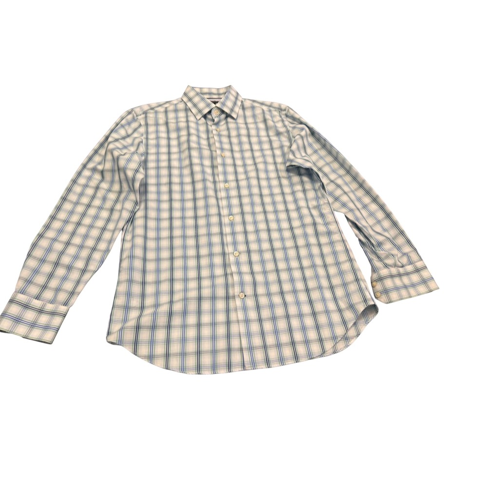Banana Republic Mens M 15-15.5 Non-Iron Slim‎ Plaid Button Down Shirt Blue Green